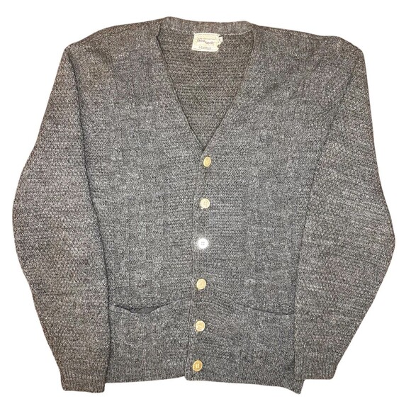 Vintage Campus Cardigan Sweater Men’s Small 36-38 Gray Orlon Sayelle Button Up - Picture 1 of 5